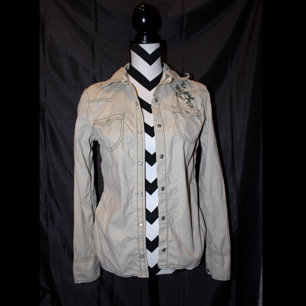 GAP Tan Snap Button Embroidered Shirt